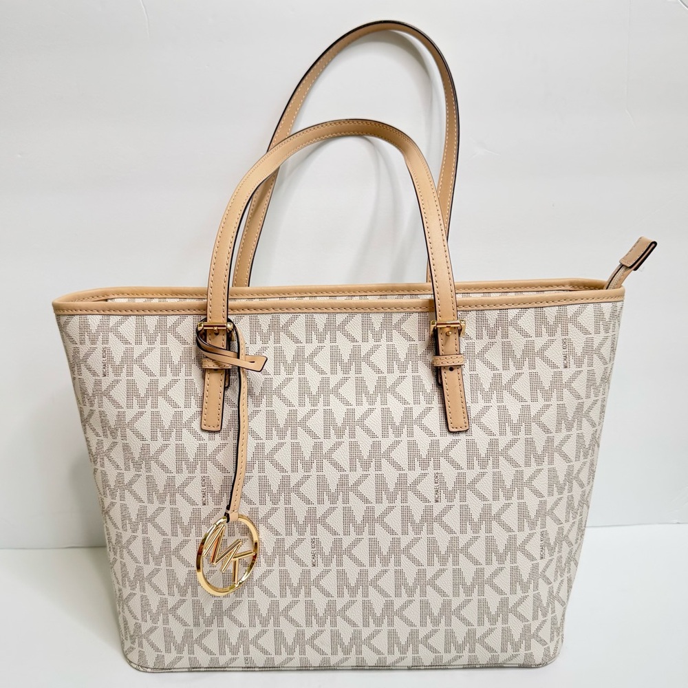 Michael Kors Quinn Large Signature Logo and Leather Tote Bag